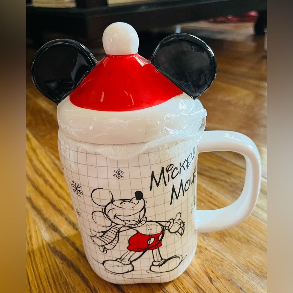 Disney Sketchbook Christmas Minnie Mouse Coffee Mug with Mickey Ears Cover, NWOT